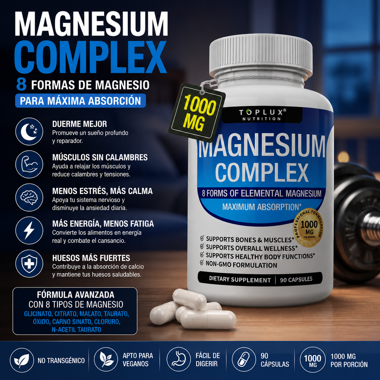 Magnesio Complex Premium (Fórmula Avanzada de 8 Formas de Absorción Máxima)