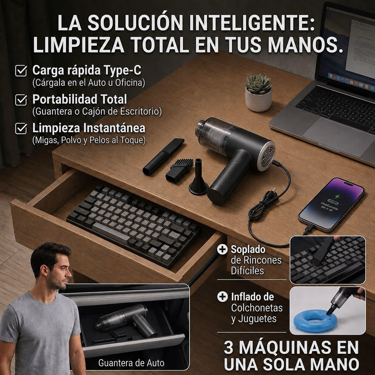 Aspiradora Portatil Recargable Para Auto