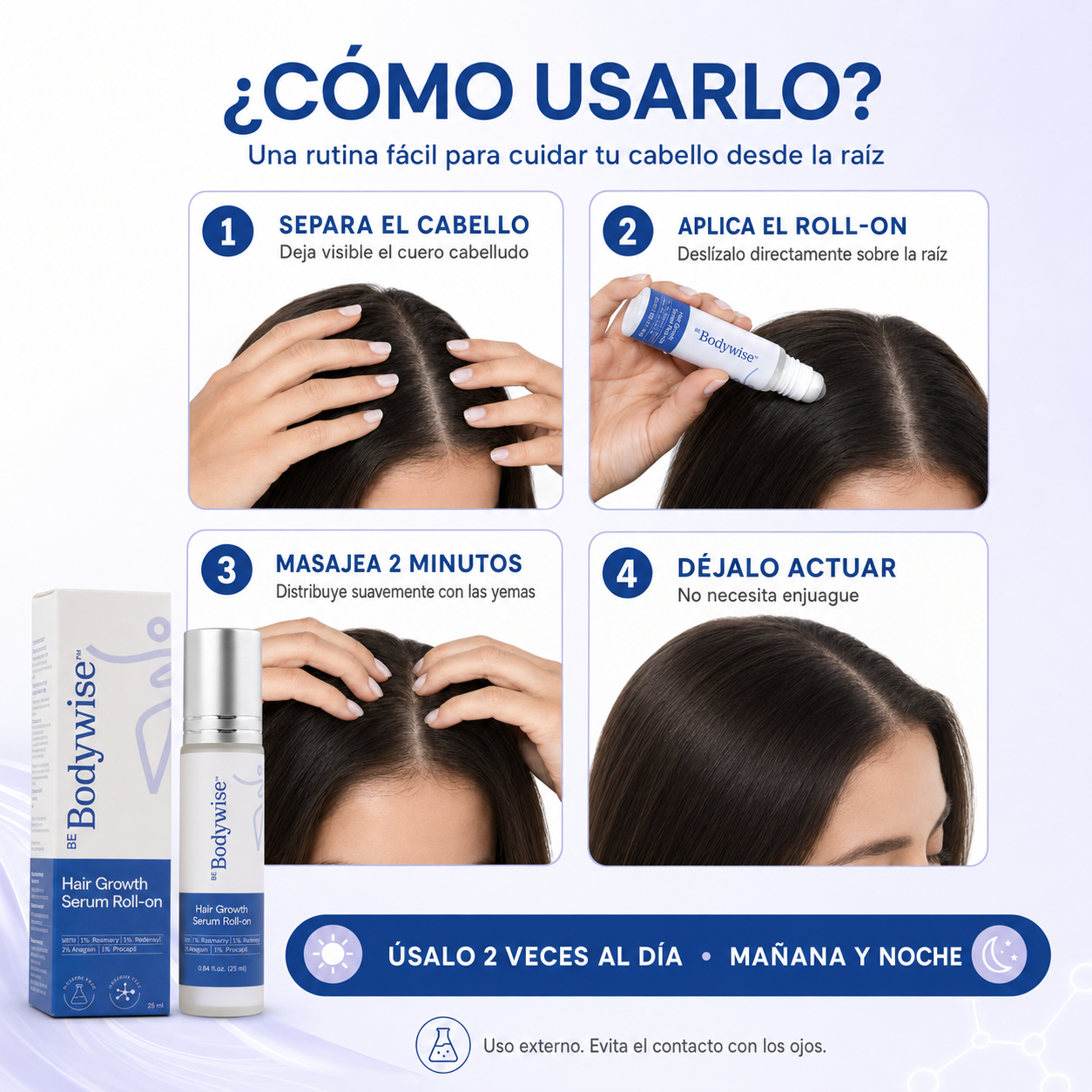 Sérum en Roll-On para el Crecimiento del Cabello de Be Bodywise